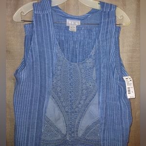 Lim's Sage Blue Crochet Crop Top & Skirt Size L Pictures Don't Capture Beauty!